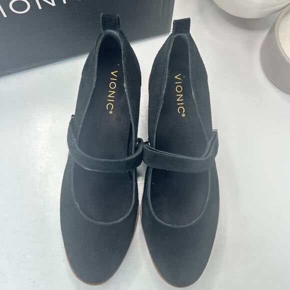 Vionic Alma Mary Jane Wedge Suede Heel Black J0866L1001 Women's 8.5M Tried On - Picture 5 of 11